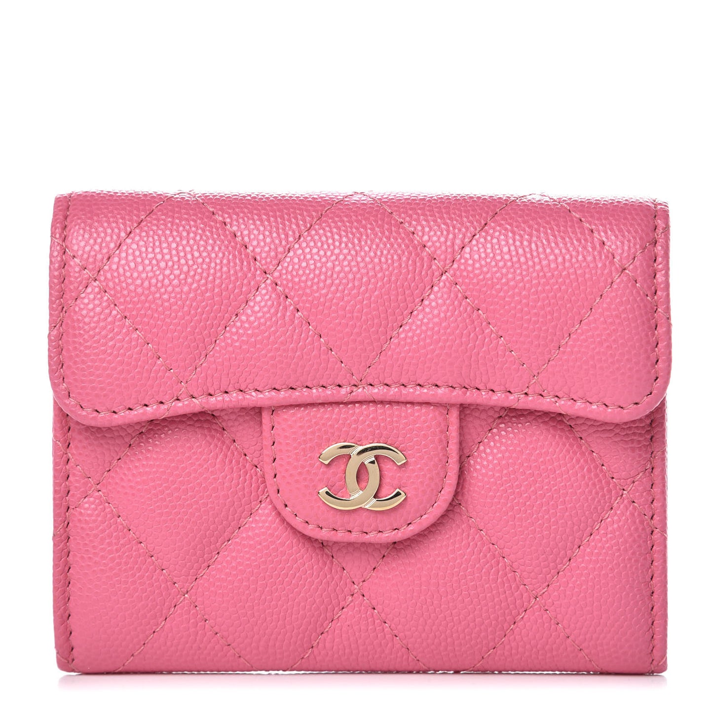 Caviar Quilted Flap Card Holder Wallet Pink