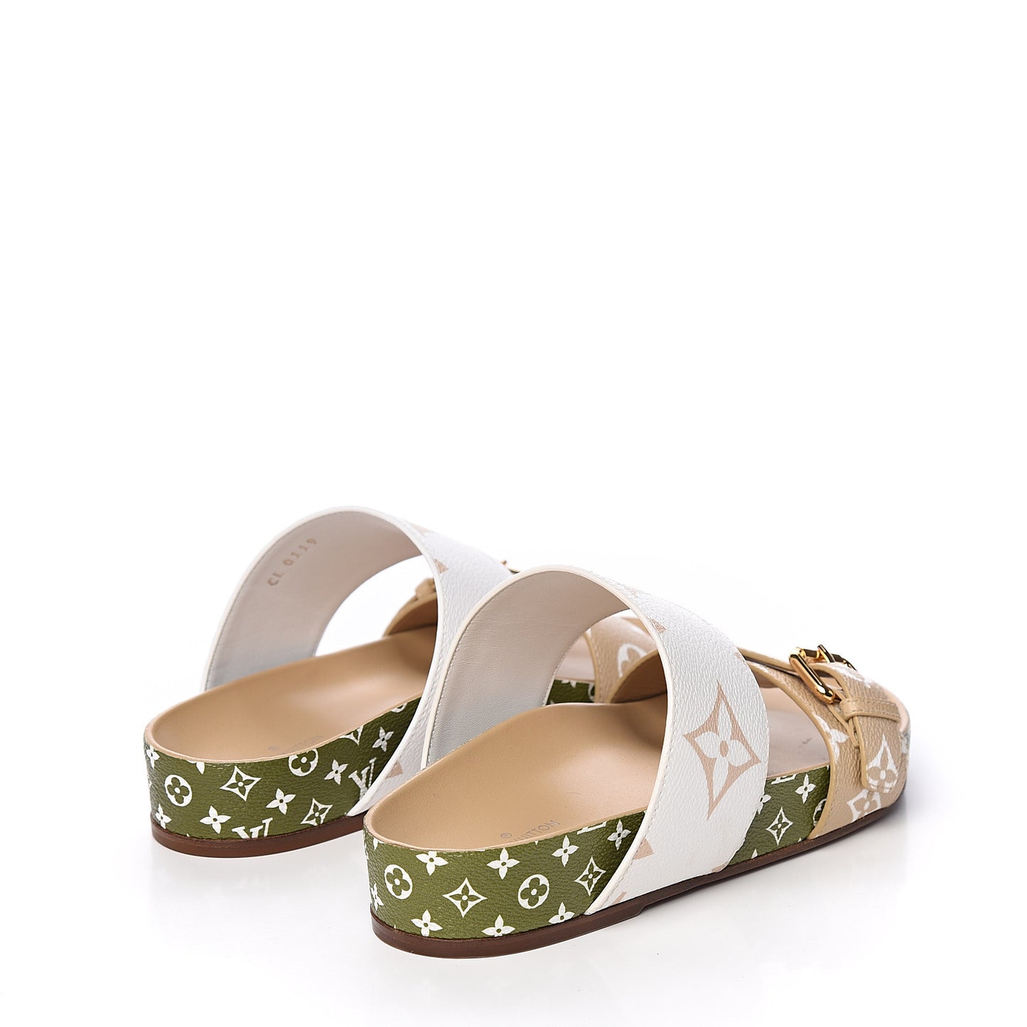 Monogram Giant Bom Dia Flat Mule Sandals 36 White Moka