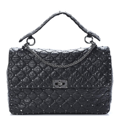 Valentino Garavani Craquele Nappa Large Rockstud Spike Shoulder Bag Black 1 of 9