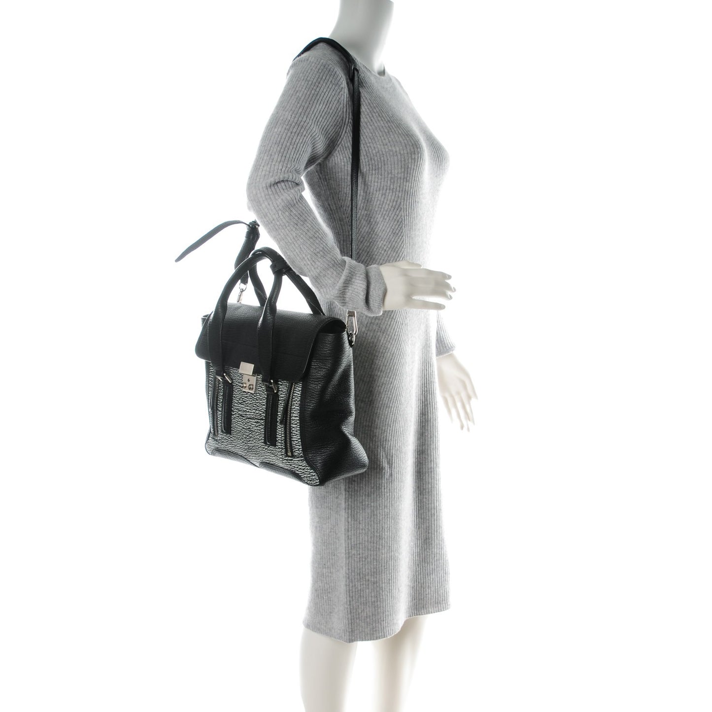 3.1 Calfskin Embossed Medium Pashli Satchel Black White