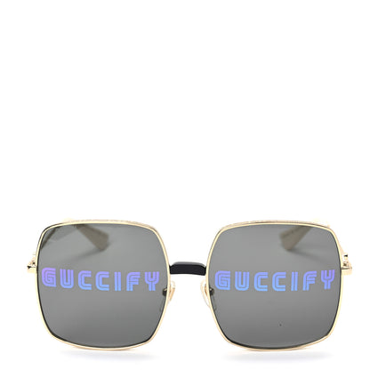 Gucci Metal Rectangular Guccify Frame Sunglasses GG0414S Gold 2 of 7