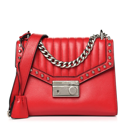 Prada Glace Calfskin Studded Sound Flap Crossbody Shoulder Bag Fuoco 1 of 8