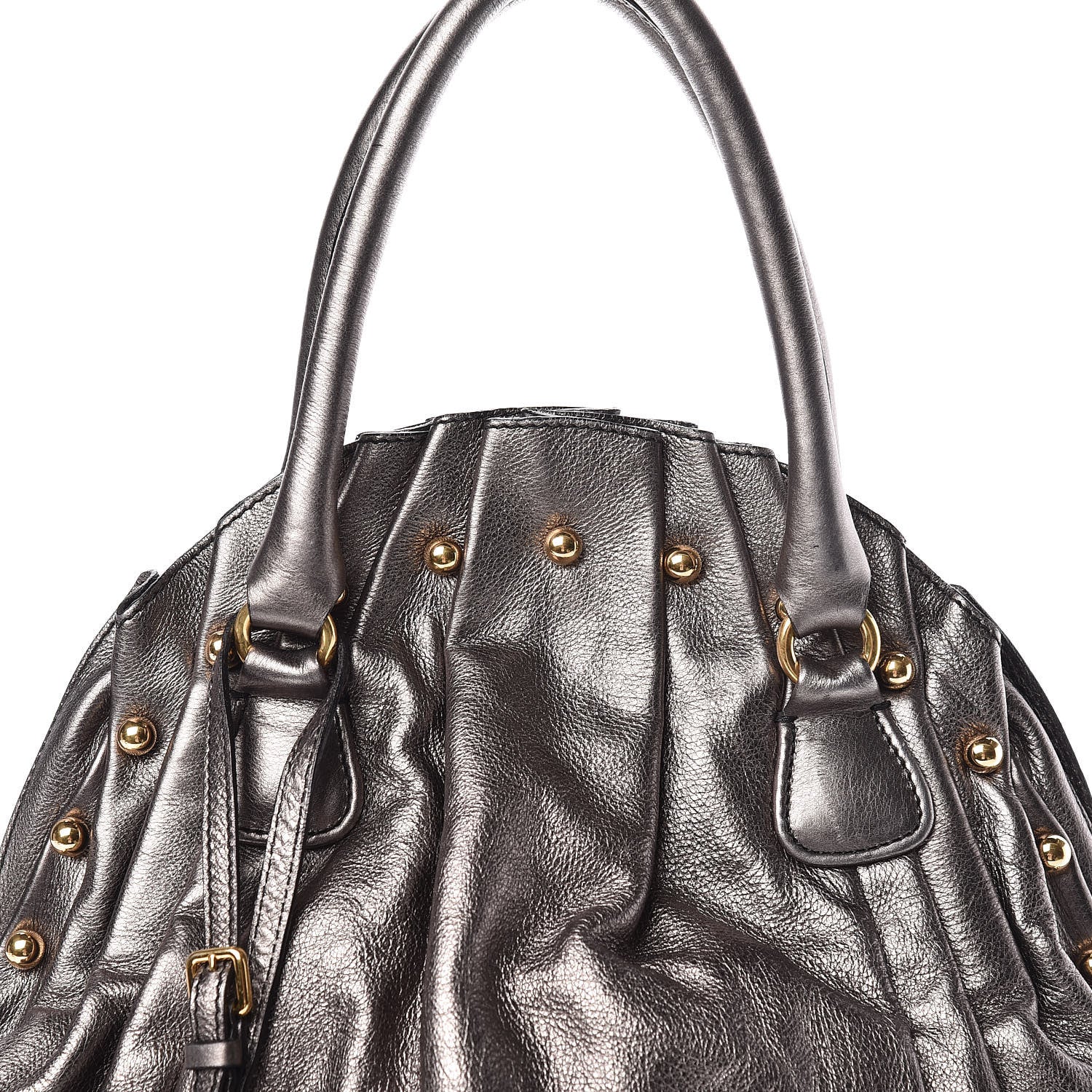 Valentino Garavani Metallic Calfskin Vanite Studded Dome Satchel Grey 10 of 10