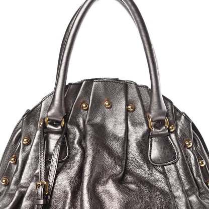 Valentino Garavani Metallic Calfskin Vanite Studded Dome Satchel Grey 10 of 10