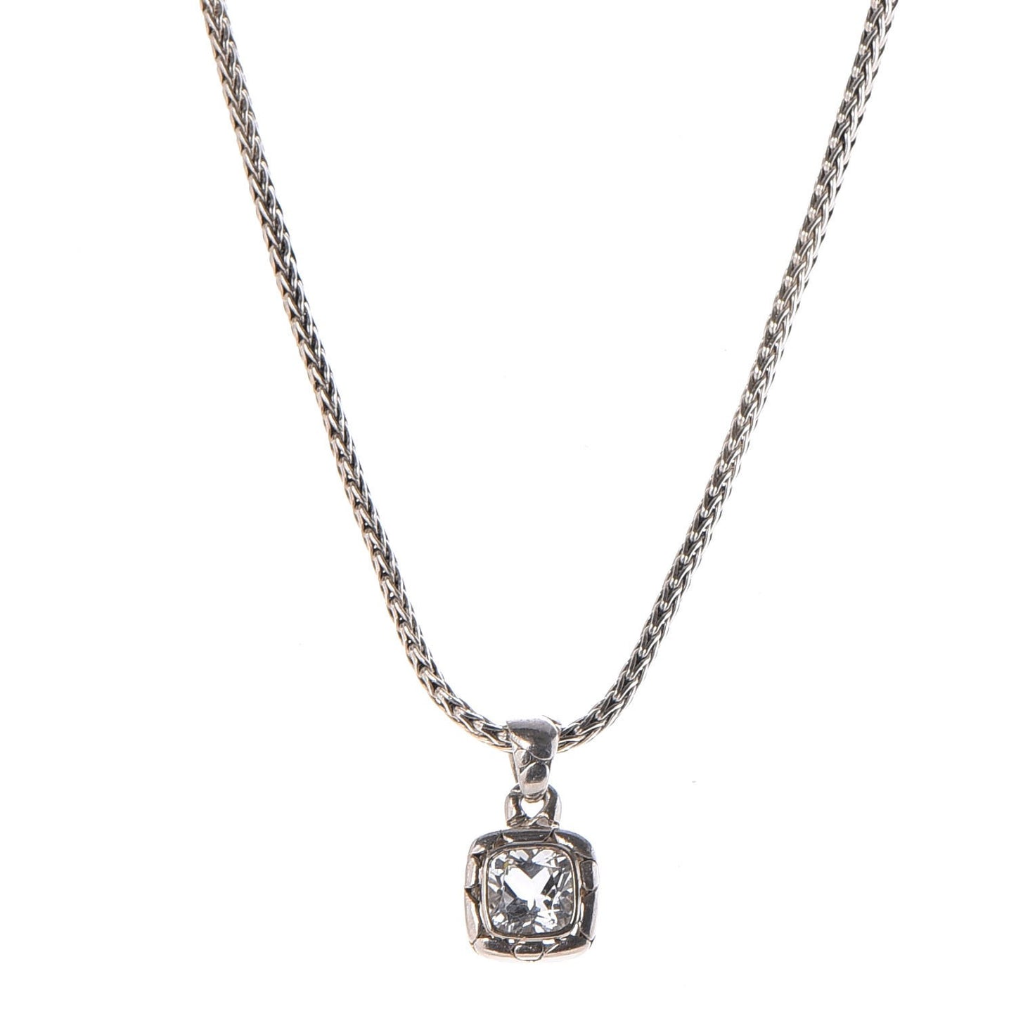 Sterling Silver White Topaz Kali Square Pendant Necklace