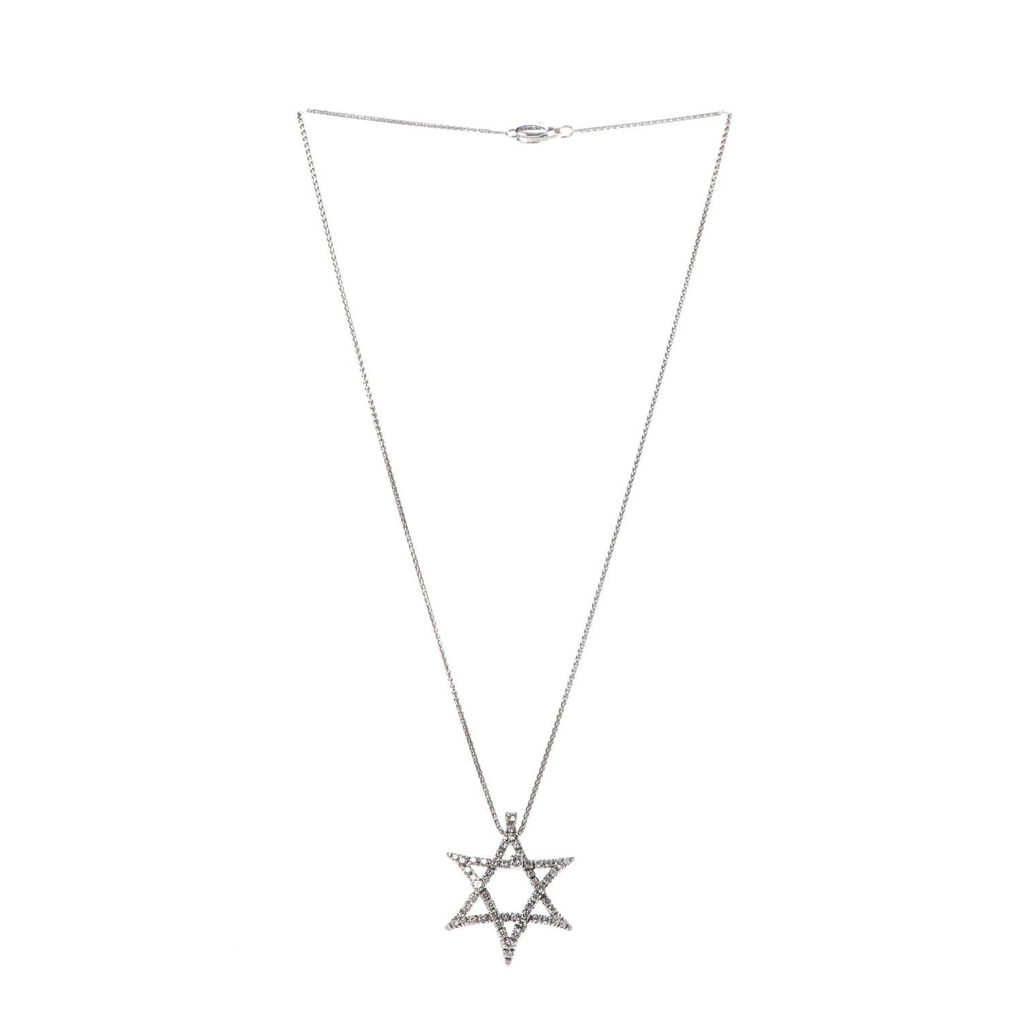 18K White Gold Diamond Star of David Pendant Necklace