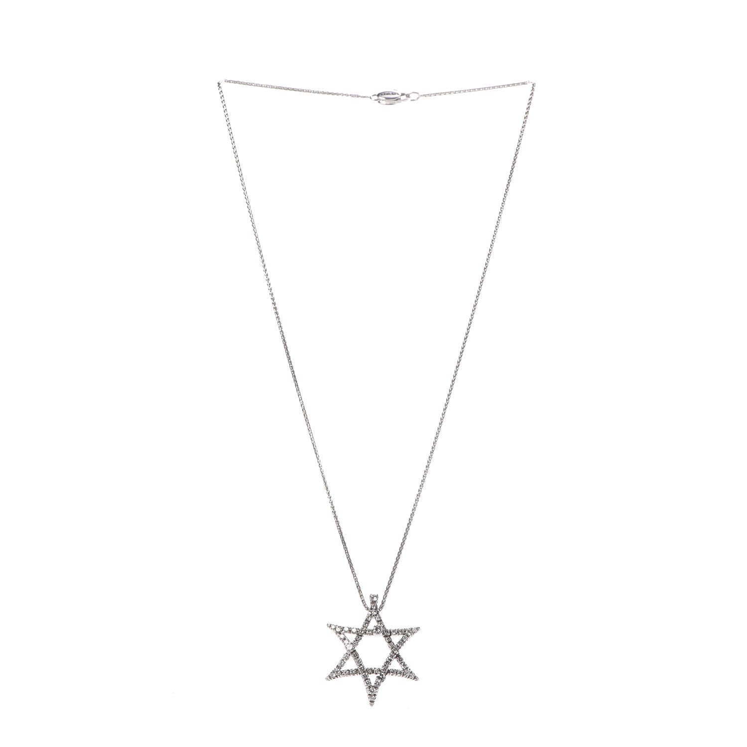 Damiani 18K White Gold Diamond Star of David Pendant Necklace 3 of 6