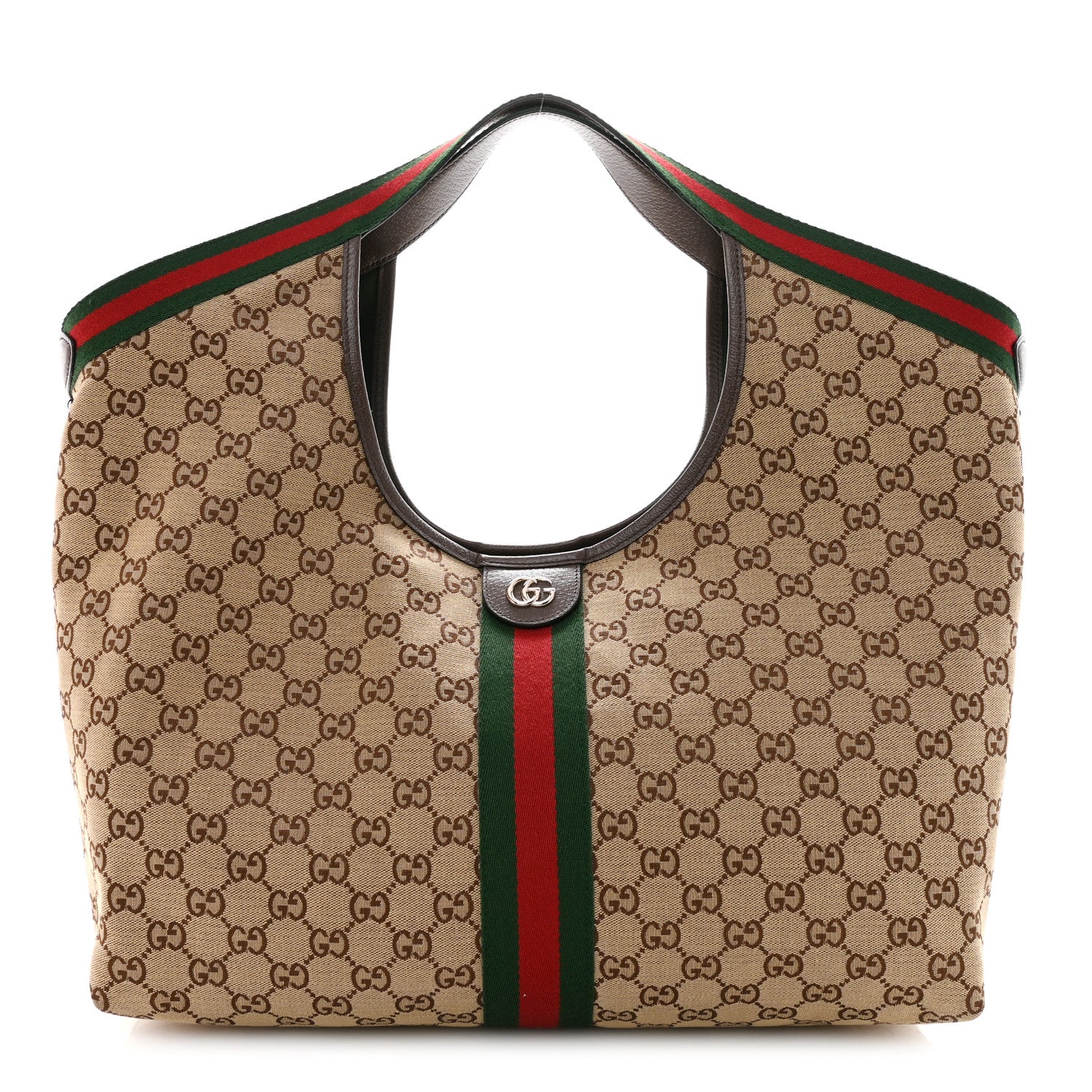 Gucci GG Monogram Web Large Giglio Tote Beige Brown 1 of 10