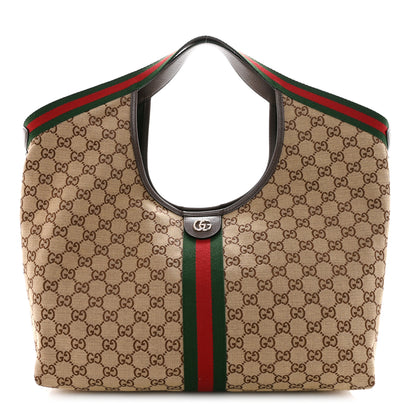 Gucci GG Monogram Web Large Giglio Tote Beige Brown 1 of 10