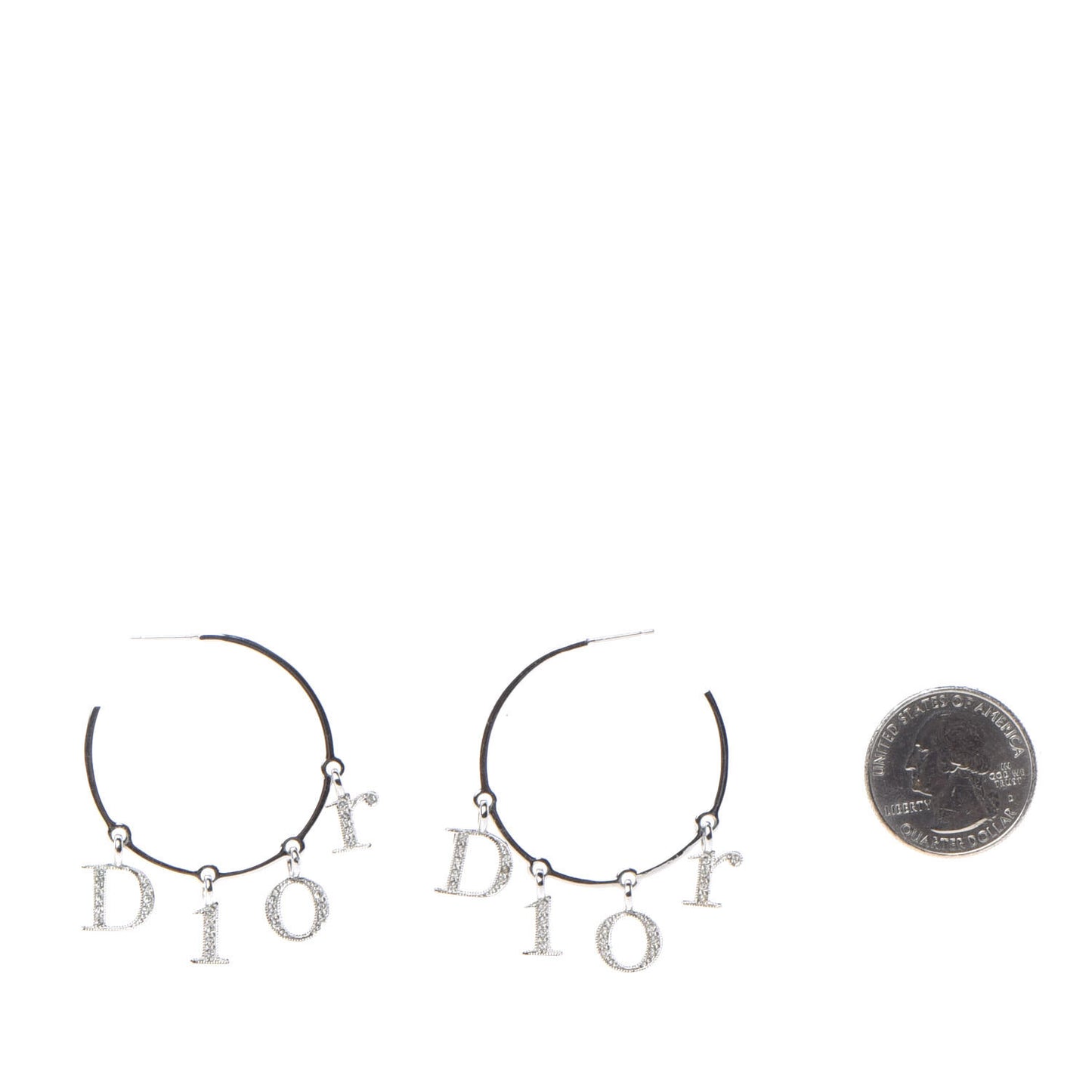 Crystal Logo Hoop Earrings Silver