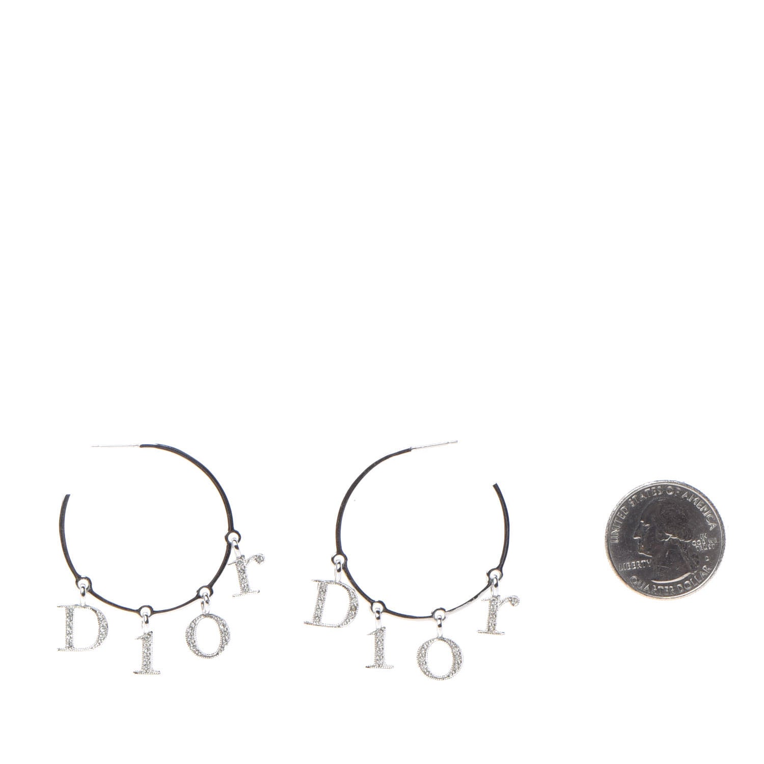 Christian Dior Crystal Logo Hoop Earrings Silver 2 of 4