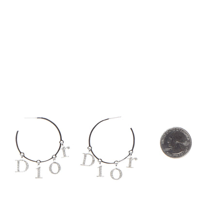 Christian Dior Crystal Logo Hoop Earrings Silver 2 of 4