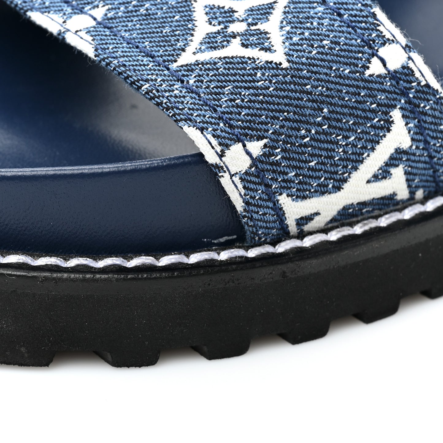 Monogram Denim Paseo Flat Comfort Sandals 38.5 Navy Blue