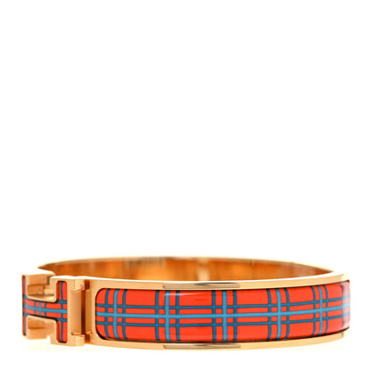 Hermes Enamel Narrow Clic Clac H Tartan Bracelet GM Tropique 3 of 5