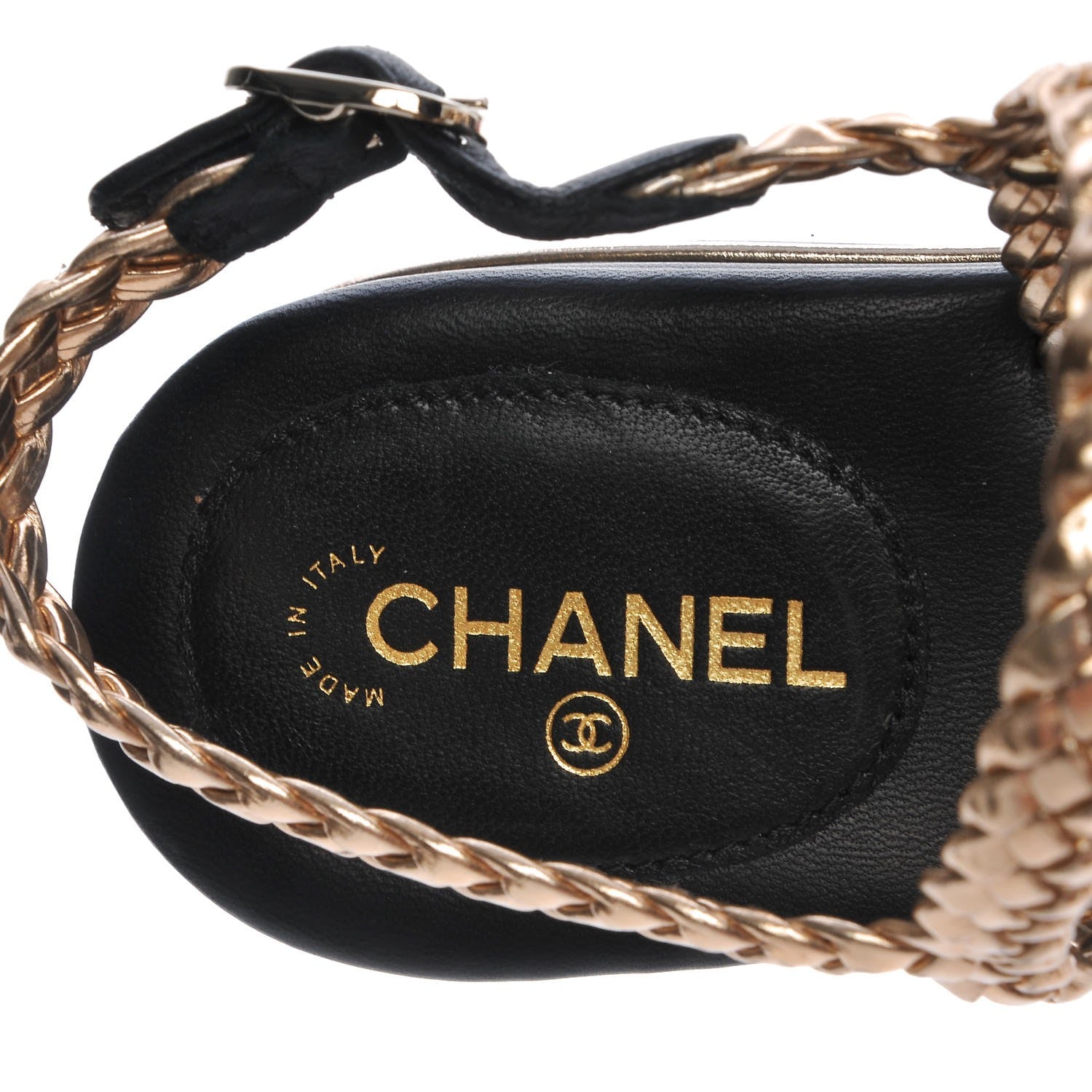 Chanel Metallic Calfskin Lambskin Braided Sandals 37 Black Gold 8 of 9
