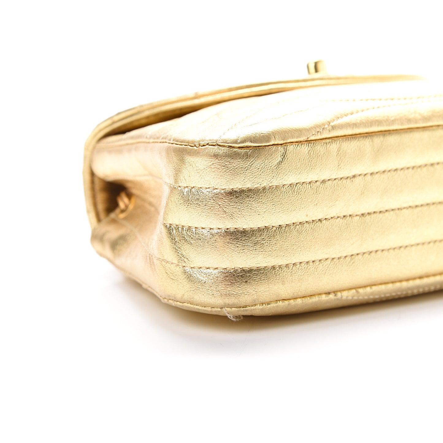 Metallic Lambskin Quilted Mini Flap Gold