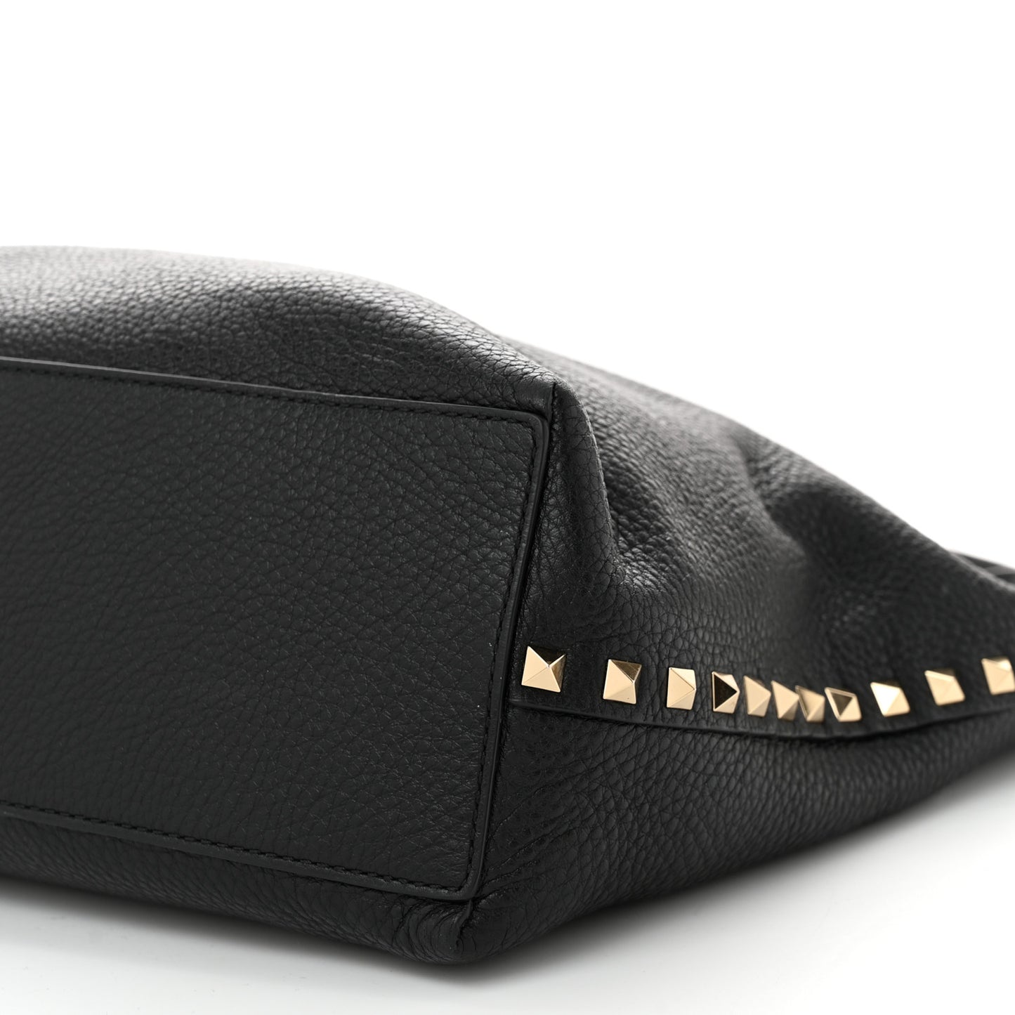 Grained Calfskin Rockstud Flip Lock Tote Black Rose Quartz