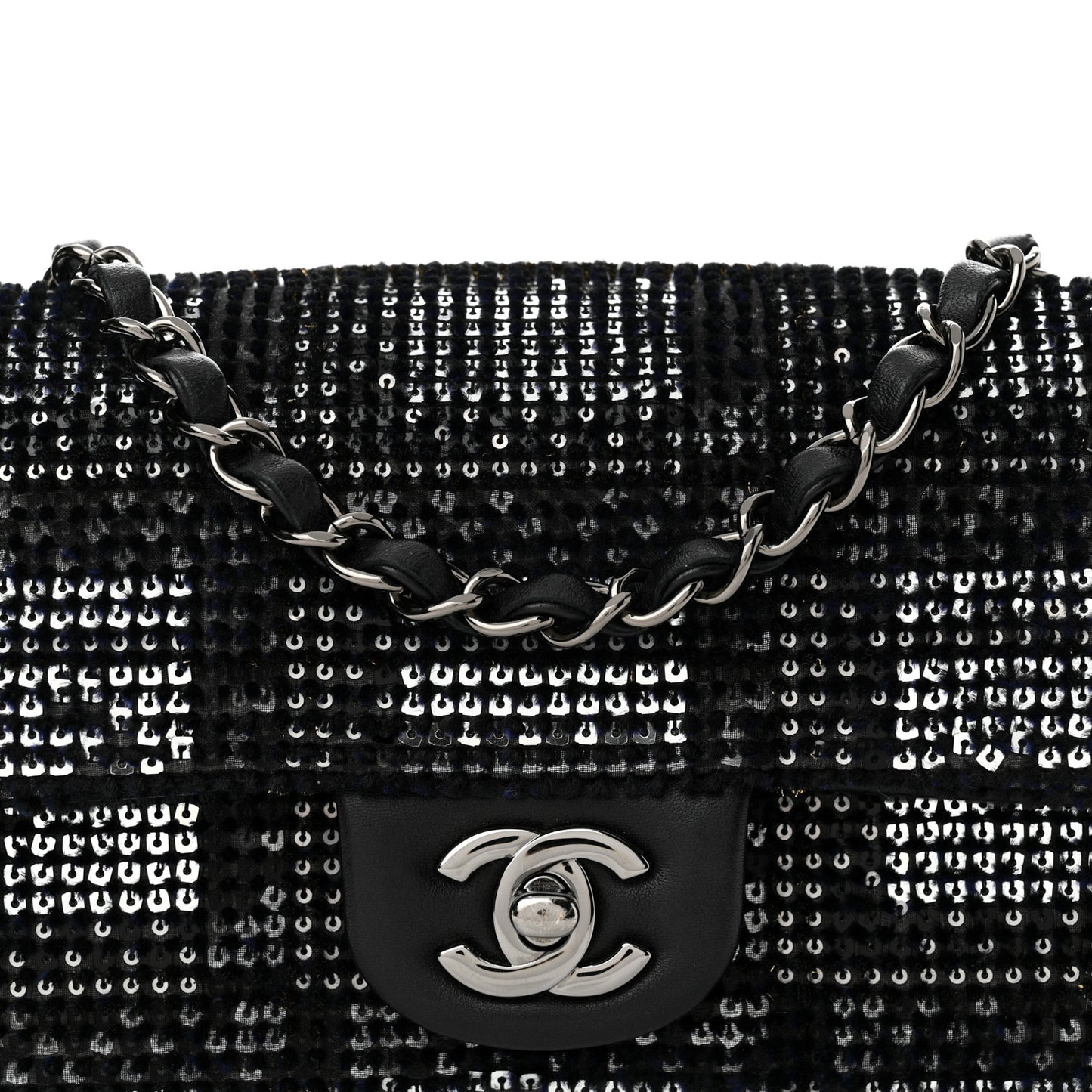 Sequin Mini Rectangular Single Flap Black Silver