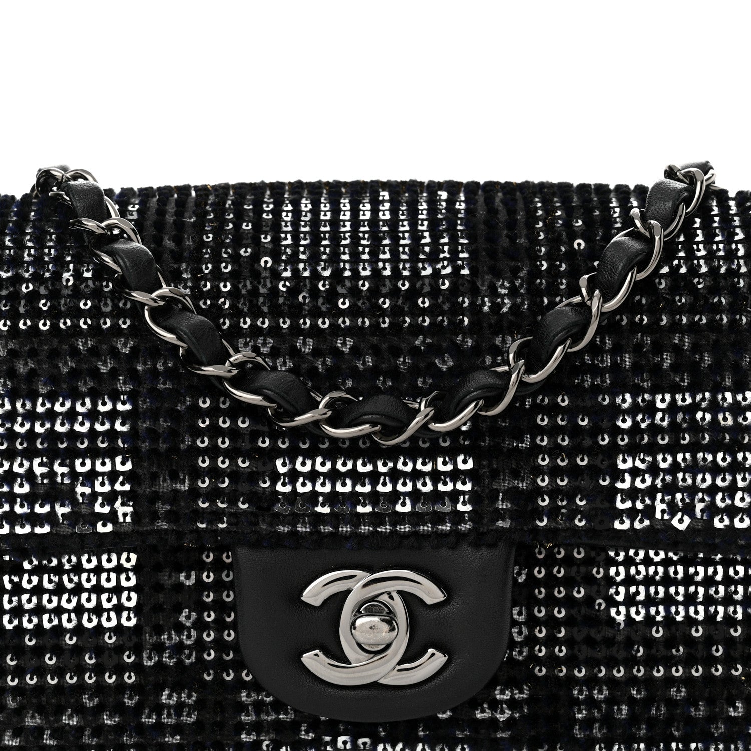 Chanel Sequin Mini Rectangular Single Flap Black Silver 8 of 13