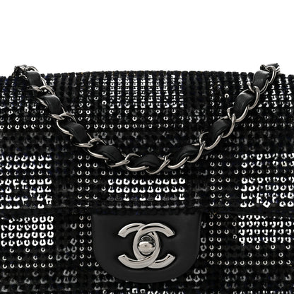 Chanel Sequin Mini Rectangular Single Flap Black Silver 8 of 13