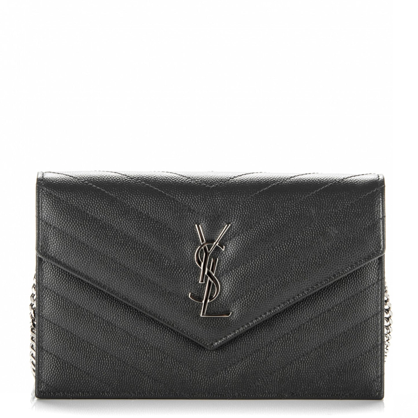 Grain De Poudre Matelasse Chevron Monogram Envelope Chain Wallet Coal