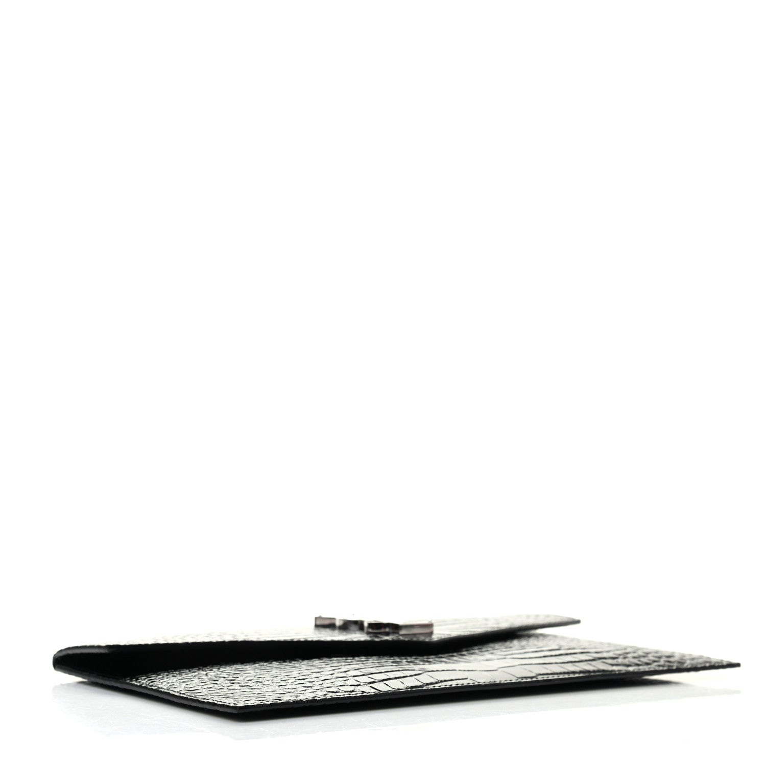 Saint Laurent Calfskin Crocodile Embossed Uptown Monogram Pouch Black 4 of 7