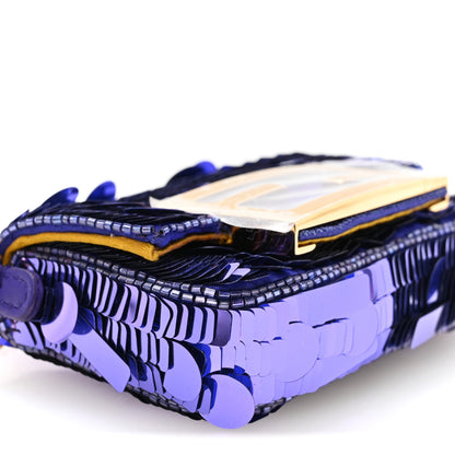 Fendi Sequin Paillettes Shiny Nappa Sex and the City Nano Maxi Buckle Baguette Charm Viola Purple 9 of 10