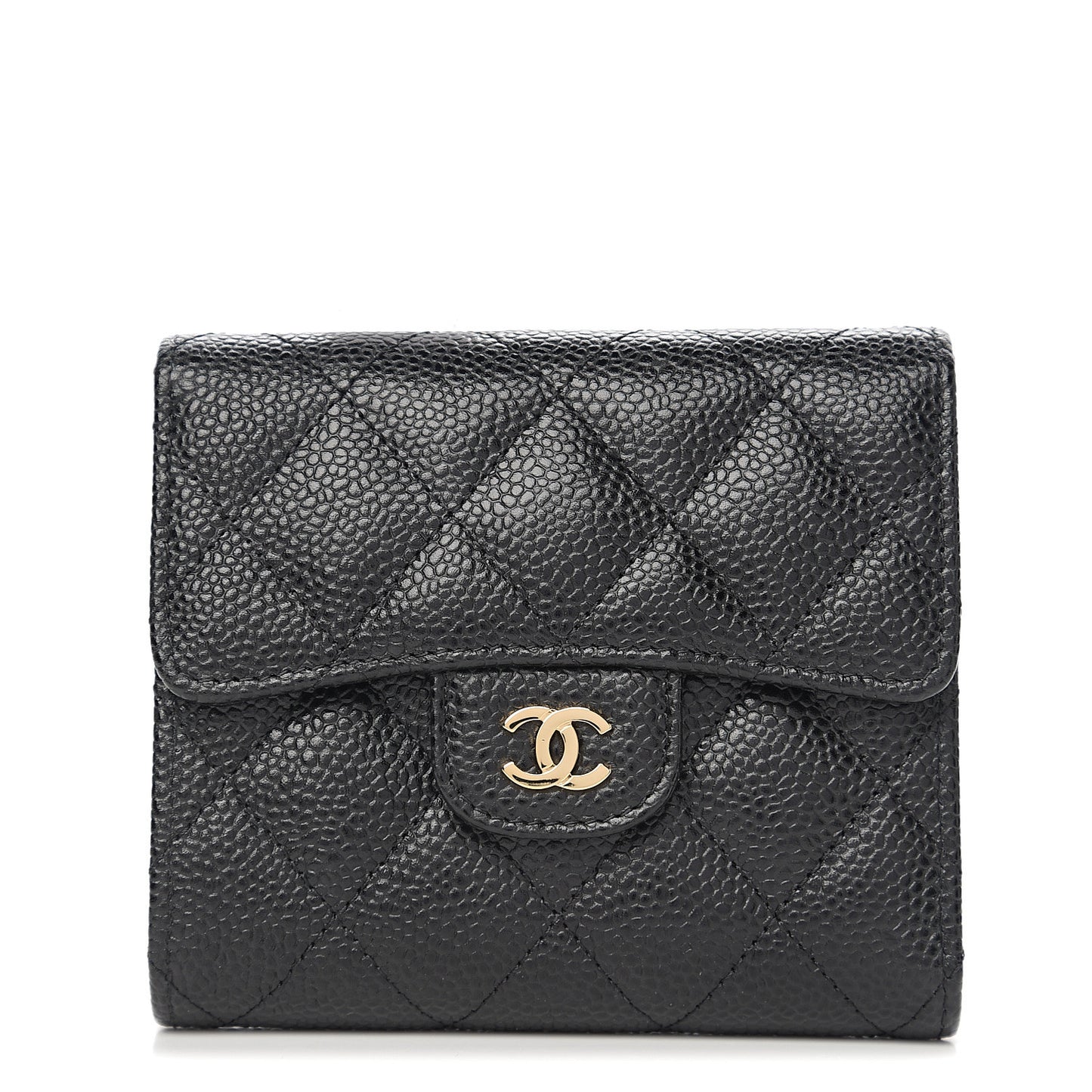 Caviar Quilted Compact Flap Wallet Black