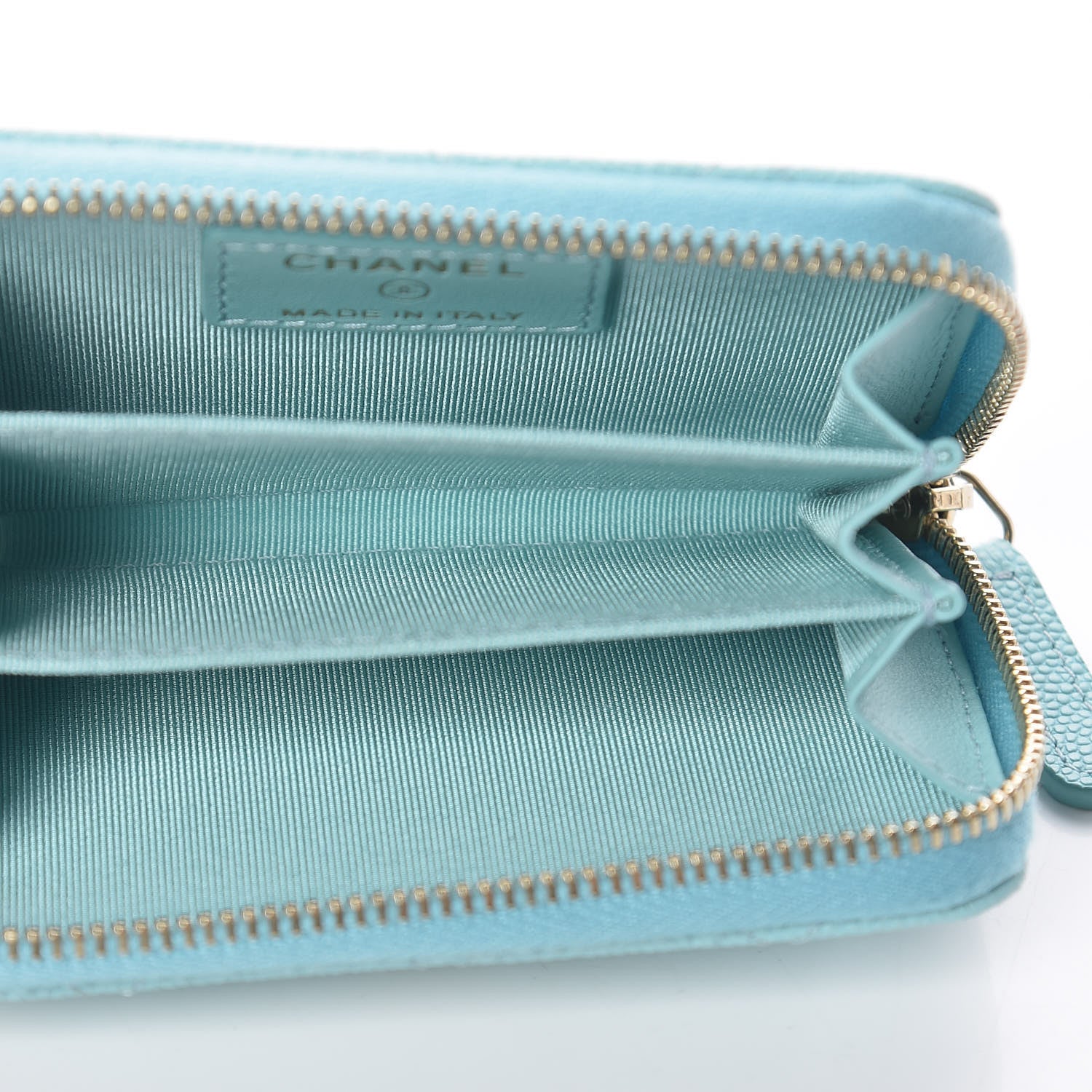 Chanel Caviar Quilted Zip Coin Purse Light Blue 10 of 16