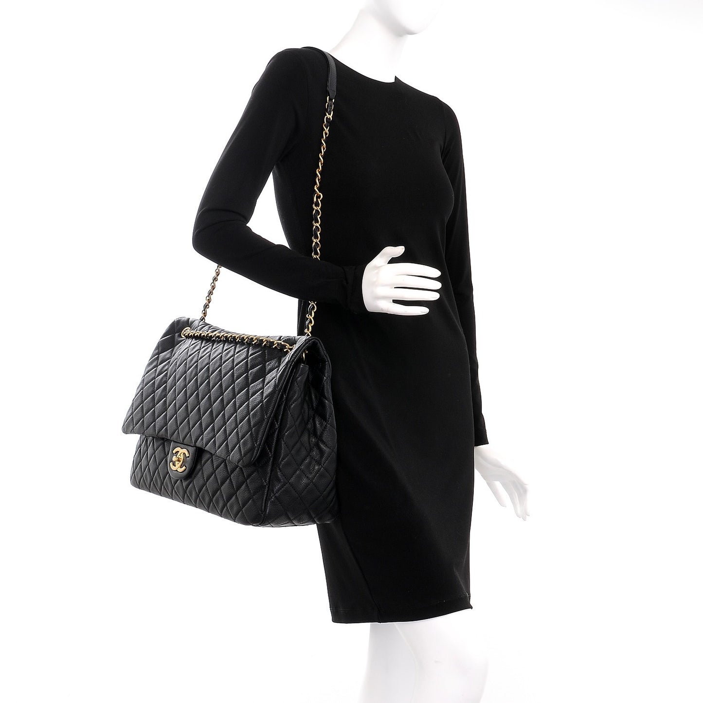Calfskin Quilted XXL Travel Flap Bag Black