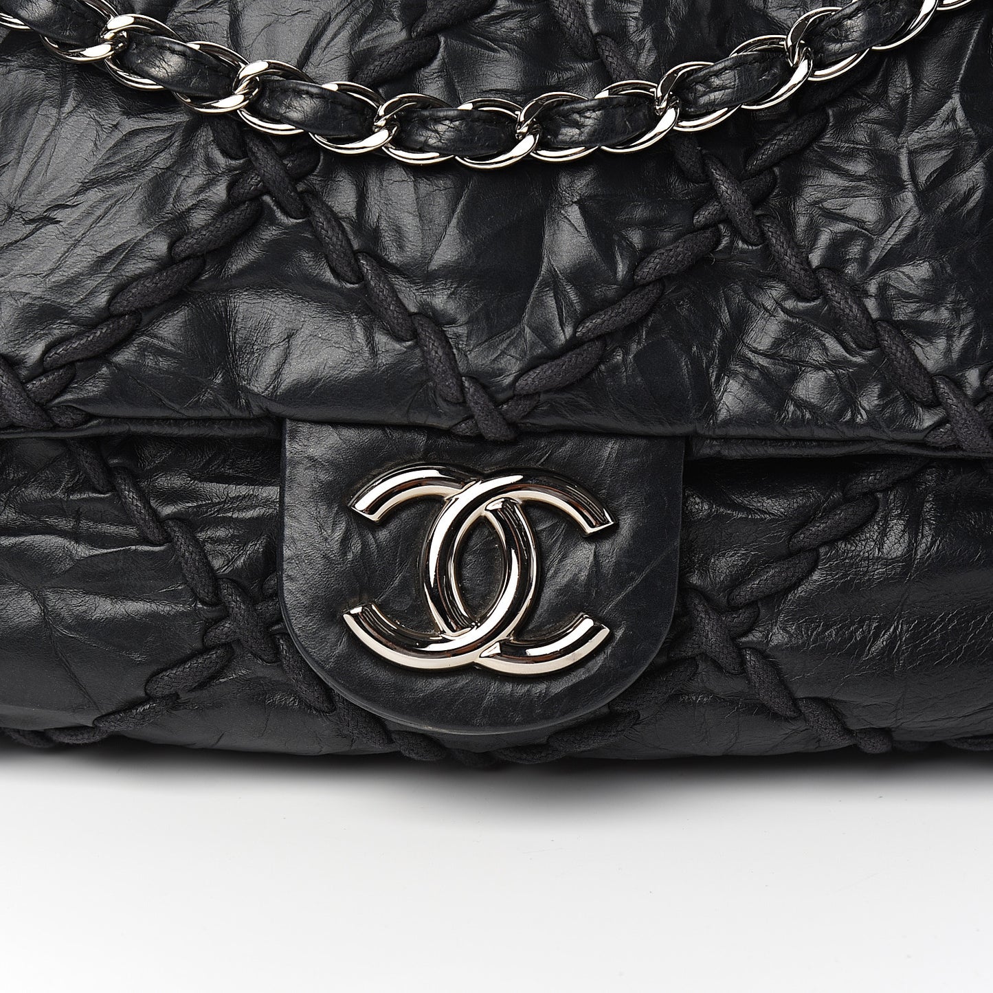 Calfskin Ultra Stitch Oversize Flap Black