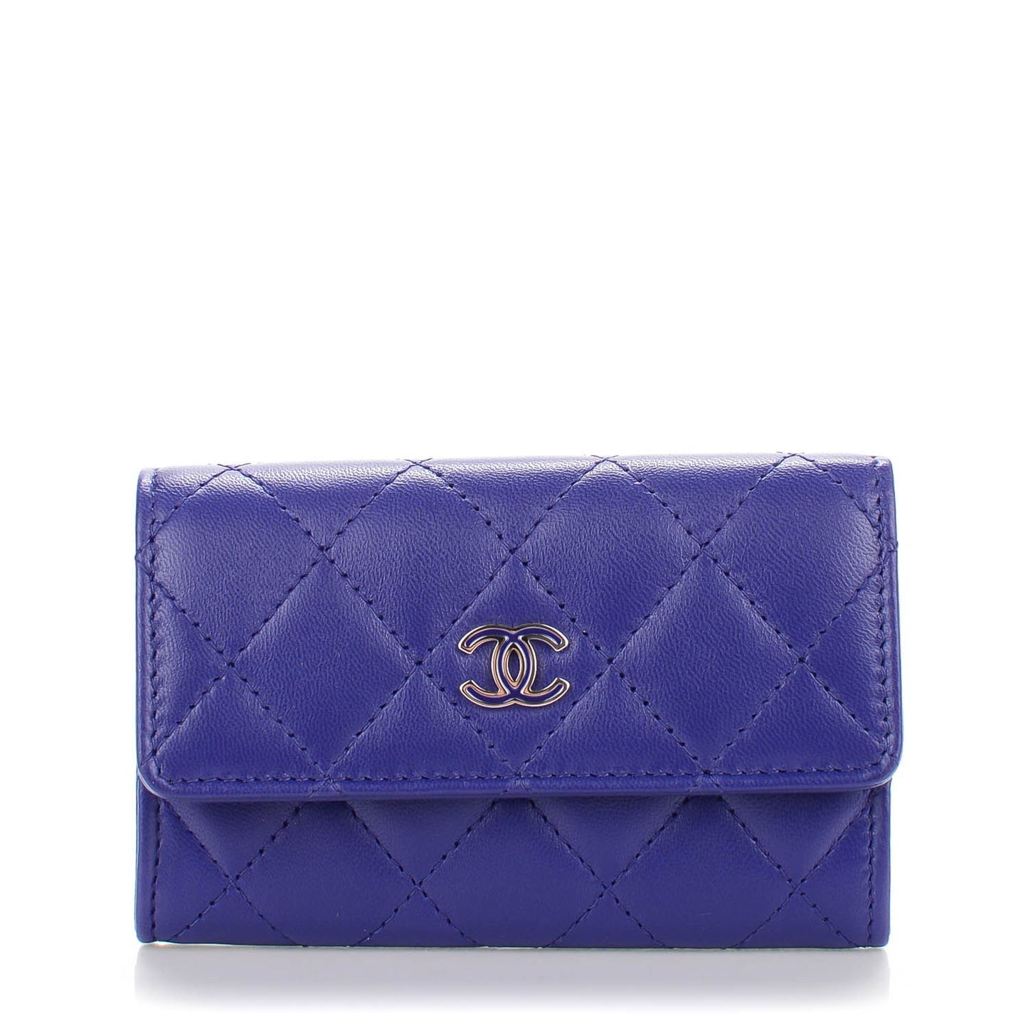 Lambskin Quilted Card Holder Purple