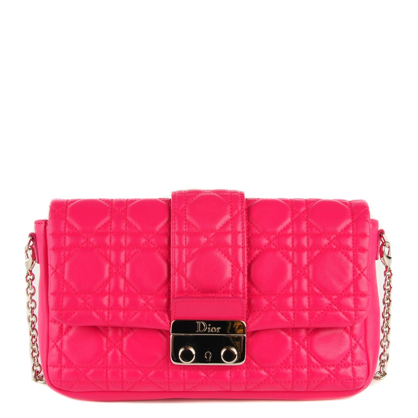 Lambskin Cannage New Lock Pouch Fuchsia
