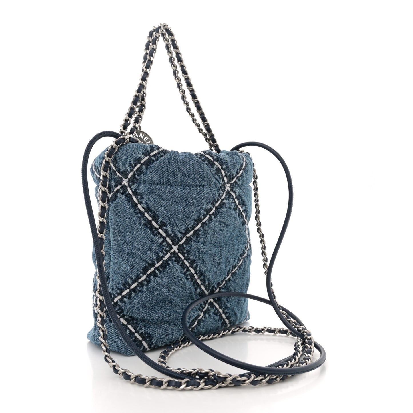 Denim Stitched Quilted Mini Chanel 22 Blue