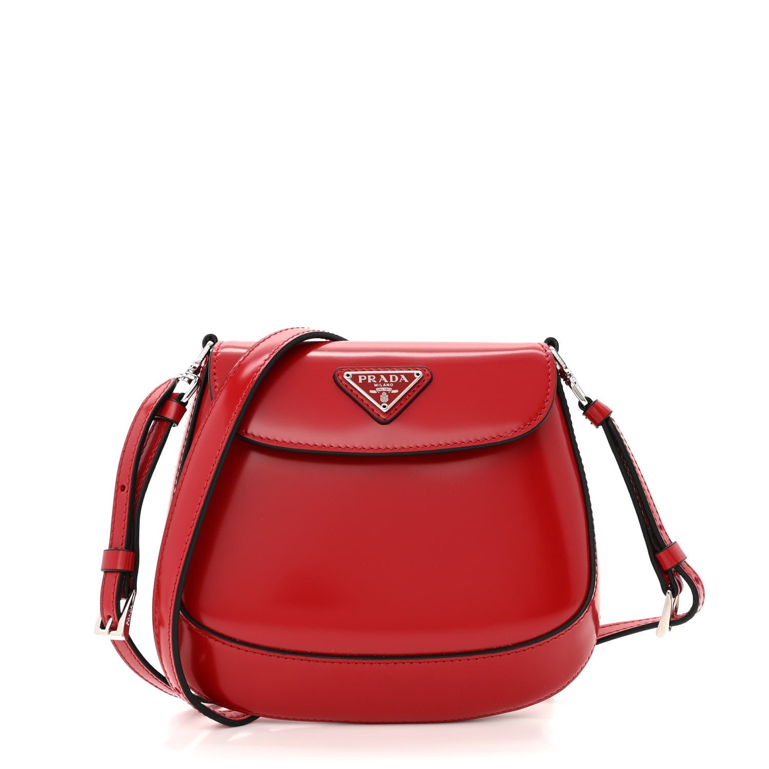 Prada Spazzolato Mini Cleo Flap Adjustable Strap Shoulder Bag Scarlatto Black 3 of 11