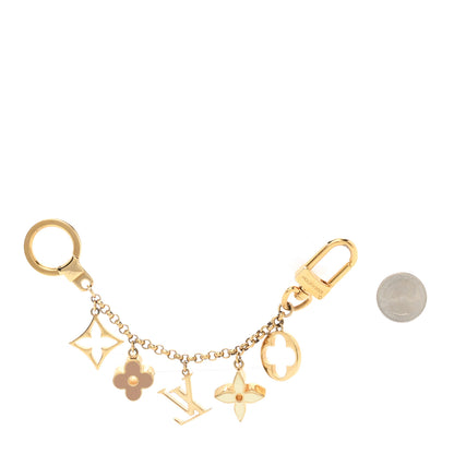 Louis Vuitton Brass Enamel Fleur De Monogram Bag Charm Chain Gold 2 of 4