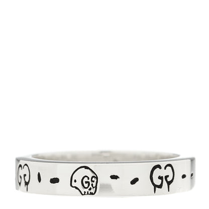 Gucci Sterling Silver Narrow GucciGhost Hamlet Skull Ring 53 6.25 1 of 6