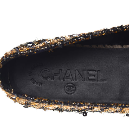 Chanel Metallic Tweed Sequin Grosgrain CC Espadrilles 37 Black Gold 8 of 10