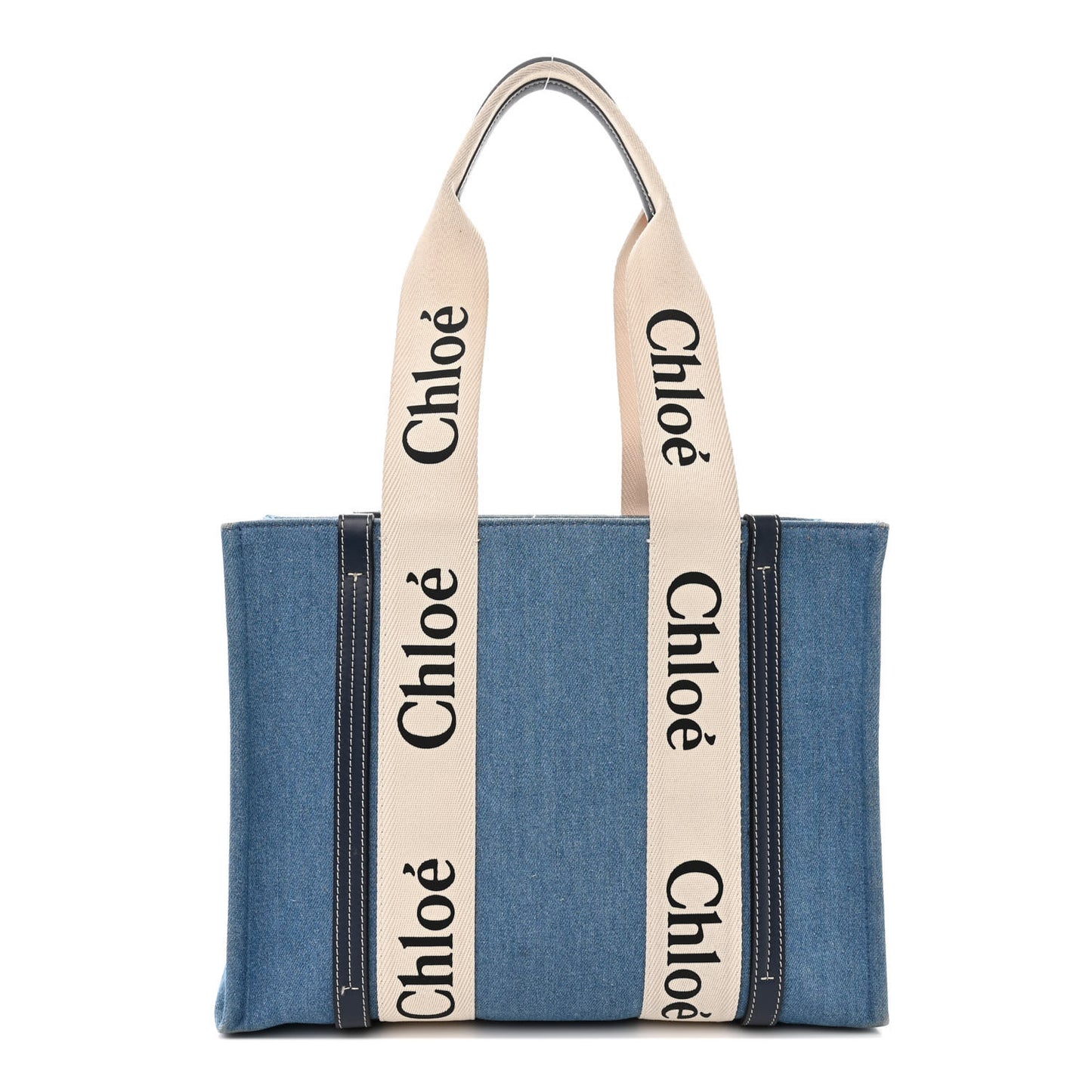 Denim Shiny Calfskin Medium Woody Ribbon Tote Navy