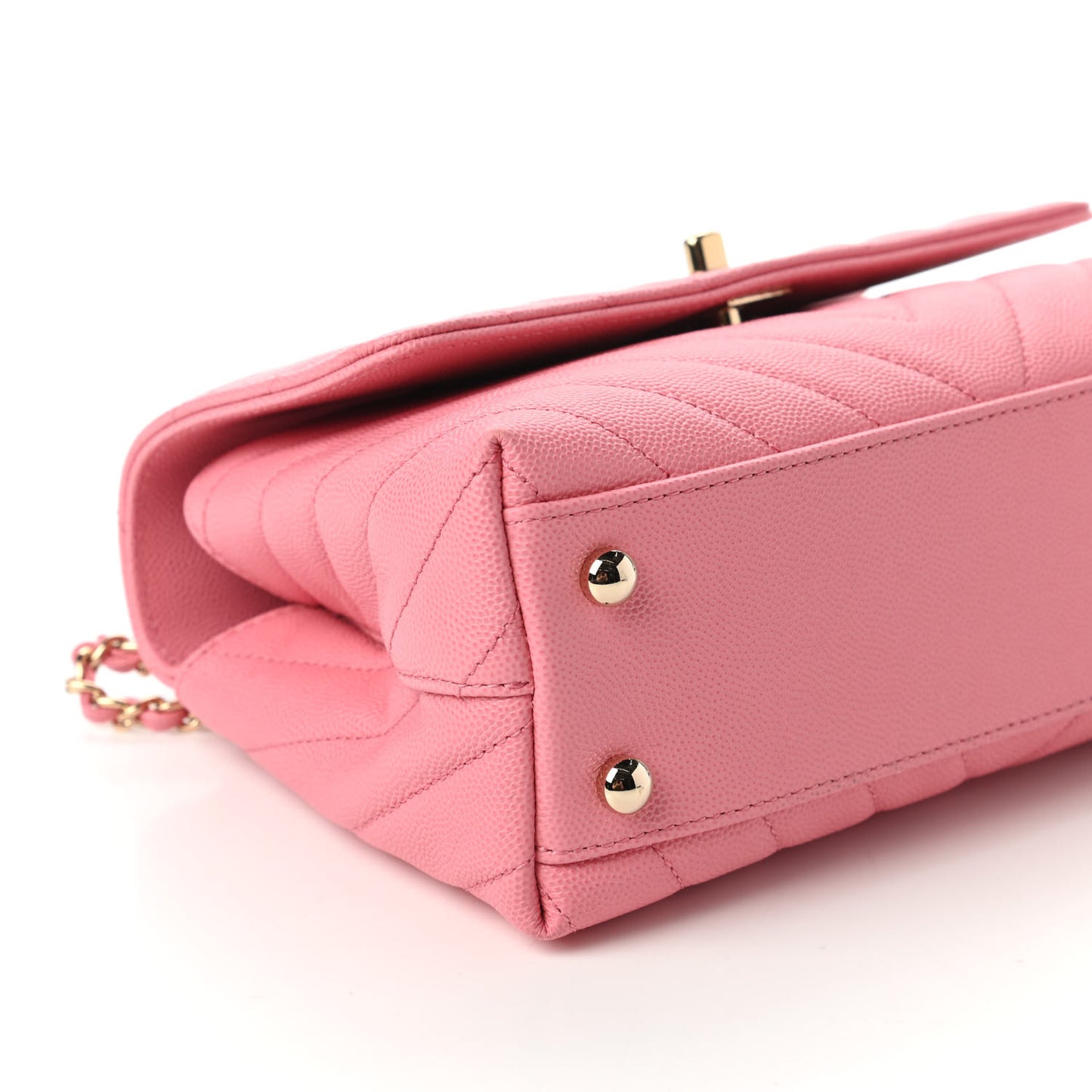 Caviar Chevron Quilted Mini Coco Handle Flap Pink