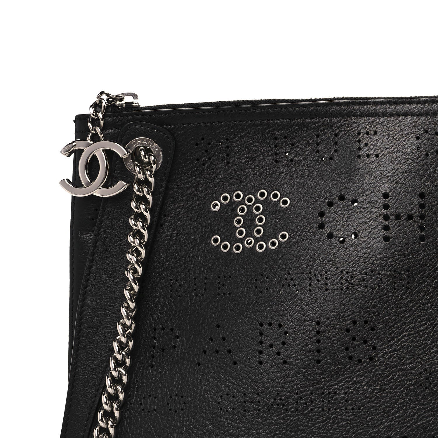 Chanel Calfskin Eyelets Clutch Black 10 of 11