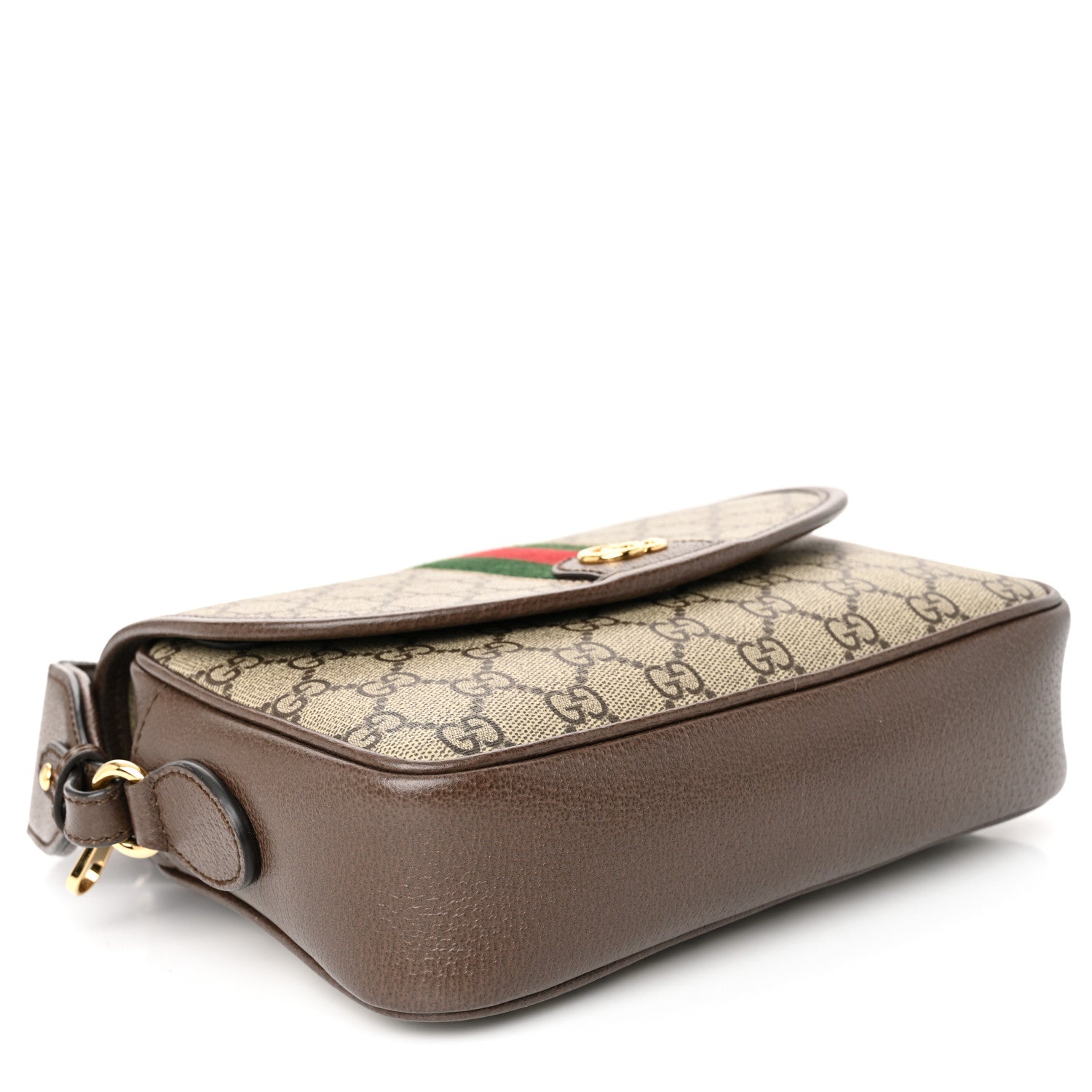 Gucci GG Supreme Monogram Textured Dollar Calfskin Web Studded Mini Ophidia Flap Shoulder Bag Beige Ebony New Acero 4 of 10