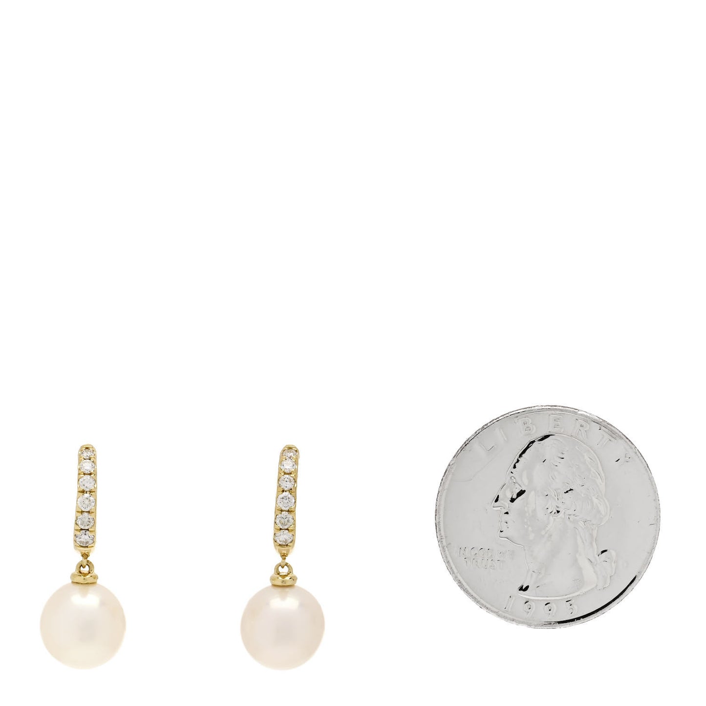 18K Yellow Gold Diamond Freshwater Cultured Pearl Classics Pave Drop Earrings