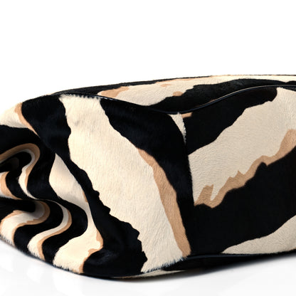 Gucci Calf Hair Zebra Print Bamboo Large Lady Lock Top Handle Bag Black White 8 of 9