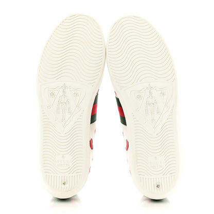 Gucci Calfskin Miro Soft Web Heart Cut Out Womens Ace Sneakers 40 White Light Hibiscus Red New Shamarock 5 of 10