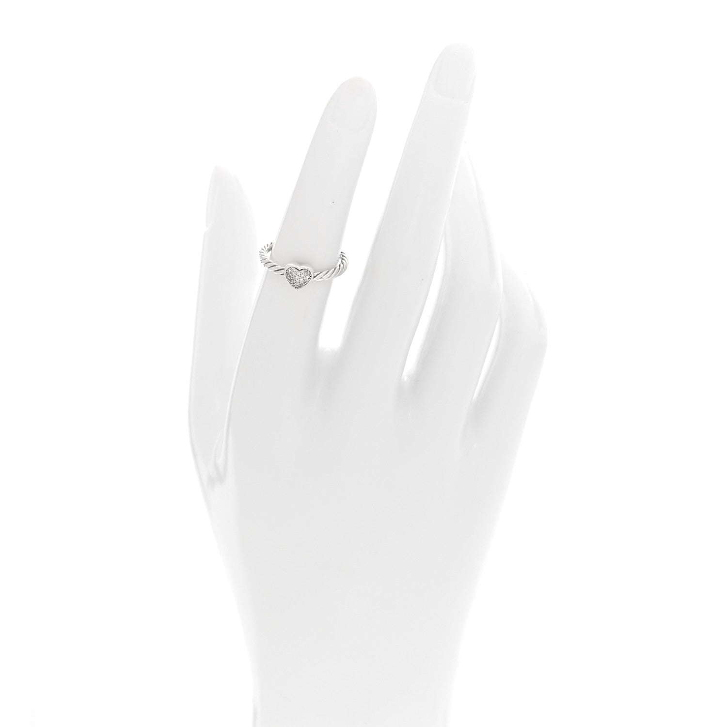 David Yurman Sterling Silver Diamond Cable Classics Heart Ring 50 5.25 2 of 4