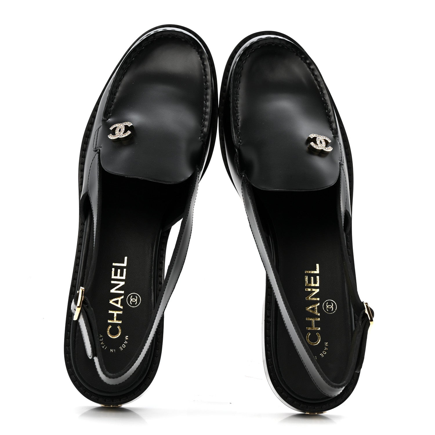 Chanel Calfskin Crystal CC Slingback Flats 39 Black 2 of 11