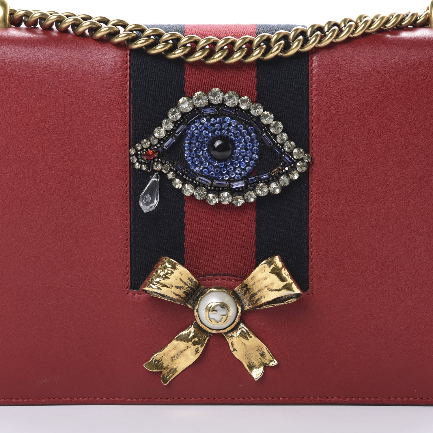 Gucci Calfskin Web Medium Peony Chain Shoulder Bag Red 7 of 16