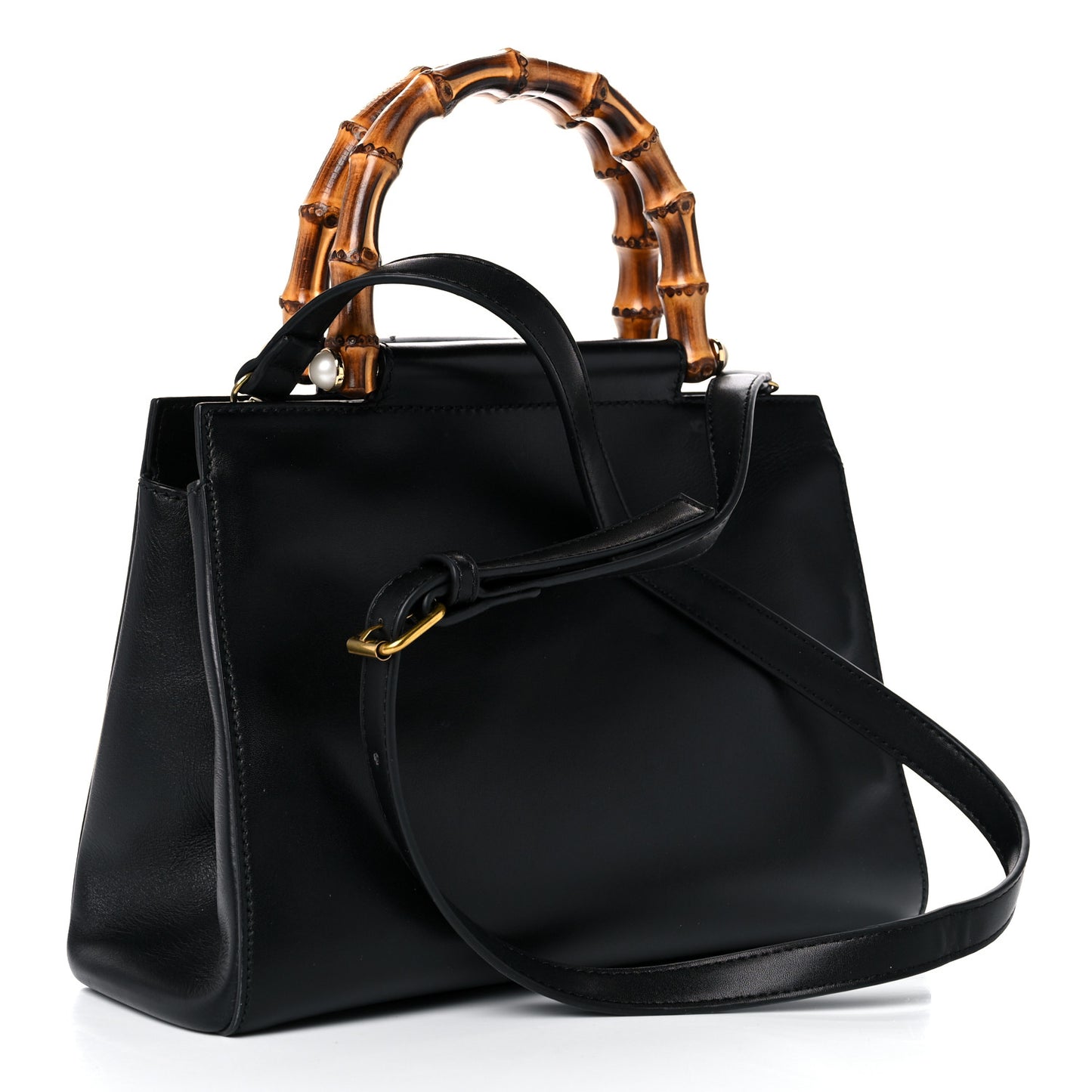 Nappa Bamboo Small Nymphaea Top Handle Bag Black