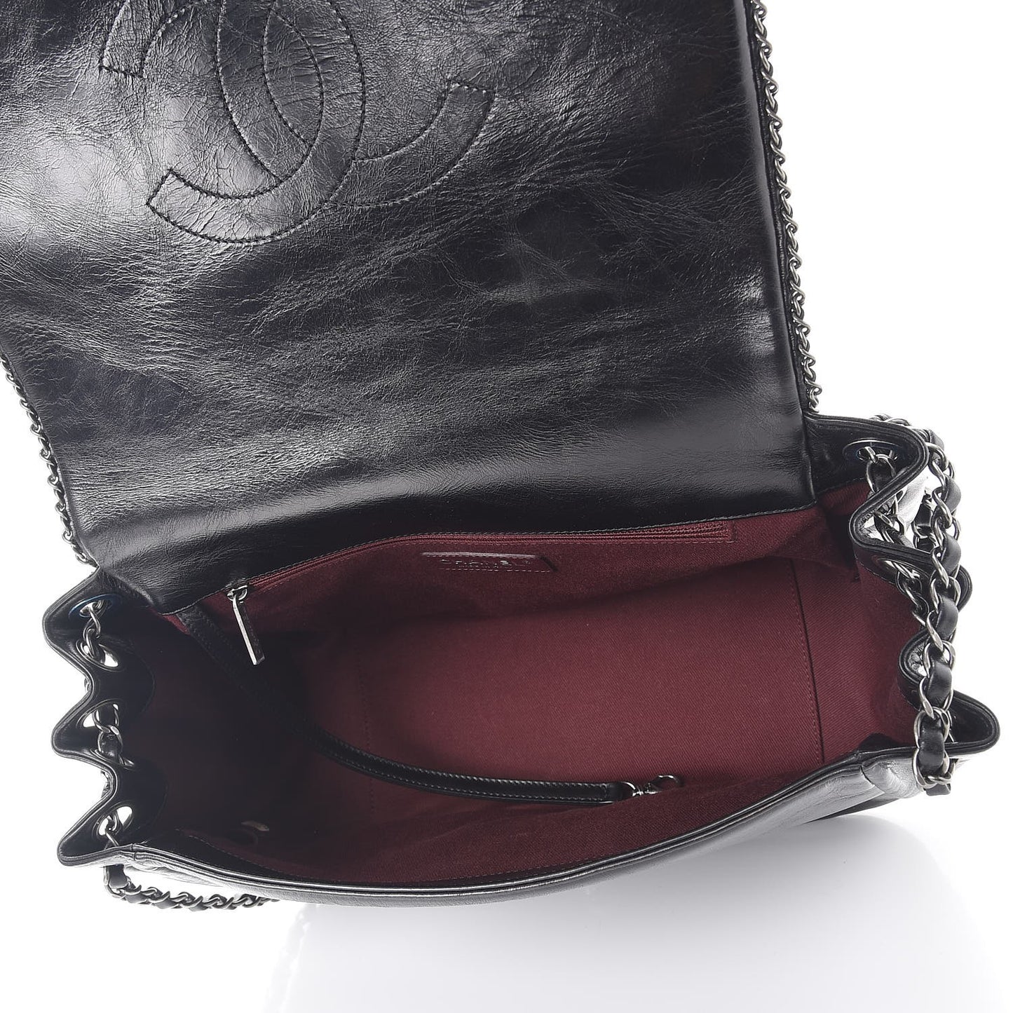 Calfskin Quilted Large CC Enchained Accordion Flap Black